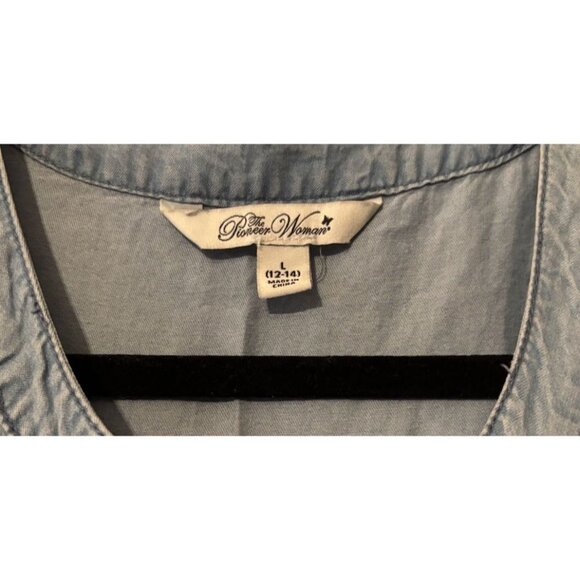 The Pioneer Women Blue Denim Dress Button Up Sz L Flowy Relaxed Fit Farmhouse - Picture 5 of 5